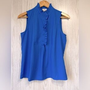 J.Crew Bright Blue Ruffle Trim Sleeveless Blouse Size 2 LNC
